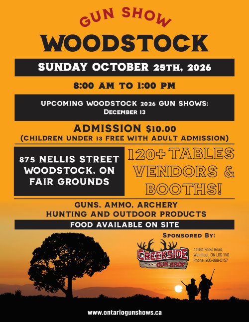 Woodstock Gun Show Sunday October 25, 2026 9AM to 1PM Woodstock Fairgrounds
